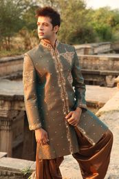 Jaal Pattern Rust Green Sherwani BL2010