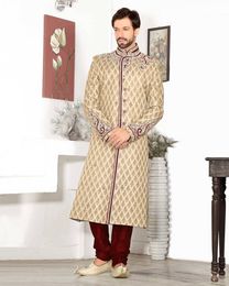 Pleasant Look Banarasi Beige Cream Royal Sherwani