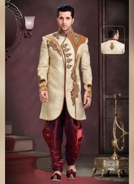 Speldid Look Mens Beige Color Royal Sherwani