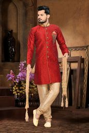 Mens Ivory Fabulousred Color Royal Sherwani