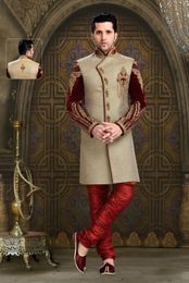 Smart Looking Mens Chinese Collar Brown Royal Sherwani