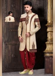 Classical Trendy Cream Color Royal Sherwani