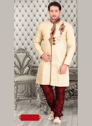 Flatter Your Look Mens Cream Royal Sherwani