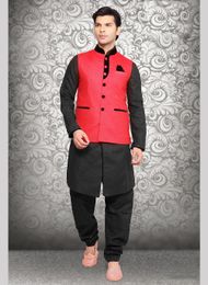 Unique Collection Red Color Linen Nehru Jacket