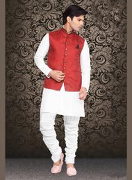 Kalamkari Red Color Linen Nehru Jacket