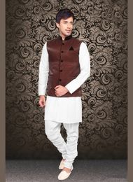 Distinguish Mens Brown Color Satin Nehru Jacket