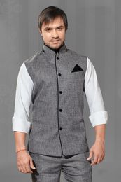 Grey Color Classic And Casual Linen Nehru Jacket