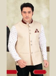 Beige Color Jute Enrapturing Nehru Jacket