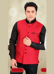 Extravagant Banarasi Red Color Jute Nehru Jacket