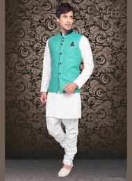 Linen Sprting Ethnic Look Green Color Nehru Jacket
