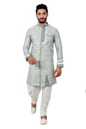 Seagreen Cottanbrocadesilk Indowestern Sherwani