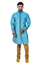 Peacockblue Artsilk Indowestern Sherwani