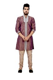 Rosybrown Artsilk Indowestern Sherwani