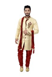 Cream Zaribrocadesilk Unique Indowestern Sherwani