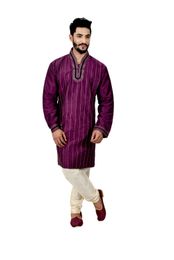 Purple Artsilk Wedding Kurta Pajama