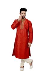 Red Artsilk Unique Kurta Pajama