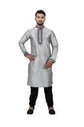 Grey Artsilk Kurta Pyjama