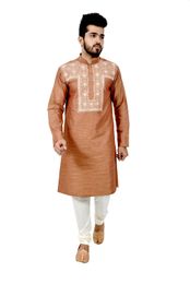 Lightbrown Cottansilk Kurta Pyjama
