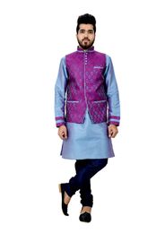 Littleboyblue Kurtasetwith Neonpurple Jacket