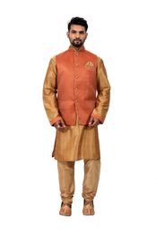 Golden Kurtasetwith Rust Jacket