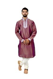 Rosybrown Artsilk Wedding Kurta Pajama