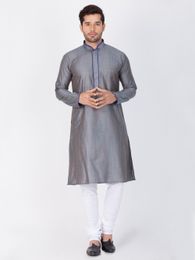 Stylish Look Online Grey Kurta Payjama For Men