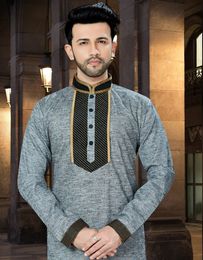 Extra Ordinary Look Black And Grey Khadi Kurta