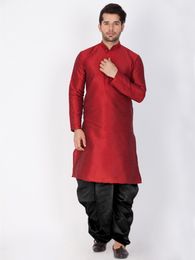 Mens Maroon Cotton Kurta Dhoti