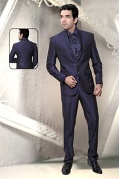 Blue Color Shawl Lapel Wedding Reception Suit