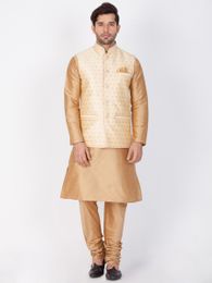 Gold Kurta Pajama With Gold Jacket