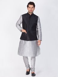 Grey Kurta Pajama With Black Jacket