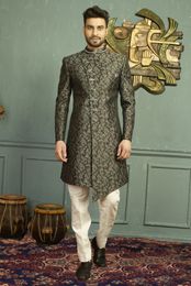 Magnificent Black Imported Jaqurd Indo Western Sherwani