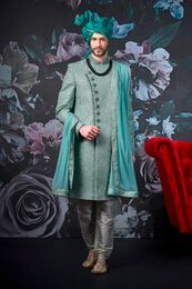 Sea Green Silk Wedding Sherwani