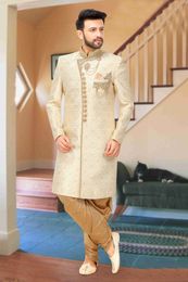Cream Banarasi Silk Wedding Sherwani