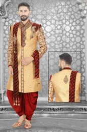 Latest Golden Wedding Dhoti Sherwani