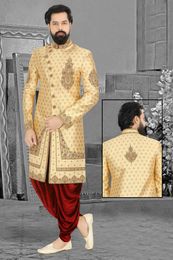 Embellished Embroidered Golden Wedding Dhoti Sherwani