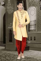 Golden Asymmetrical Dhoti Sherwani For Wedding
