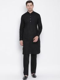 Black And Black Silk Kurta With Pajama