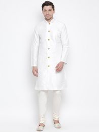 White And White Silk Kurta With Chudidar