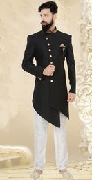 Youthful Black Silk Asymmetrical Indo Western Sherwani