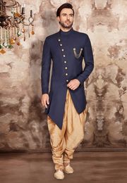 Elegant Navy Blue Silk Indo Western Sherwani
