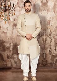 Beautiful Beige Indo Western Sherwani With Quilting Pattern