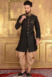 Simple Look Black Silk Indo Western Sherwani With Afghani