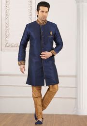 Eternal Navy Blue Silk Indo Western Sherwani