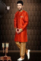 Trendy Orange Silk Indo Western Sherwani