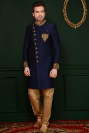 Studio Designer Piece Navy Blue Silk Indo Western Sherwani