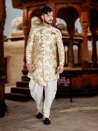 Aesthetic Cream Silk Sherwani For Wedding