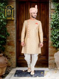 Gold Peach Stylish Wedding Sherwani