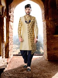 Classy Cream Gold Navy Sherwani