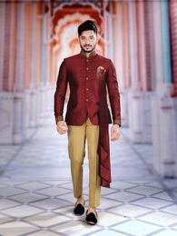 Designer Maroon Silk Jodhpuri Suit